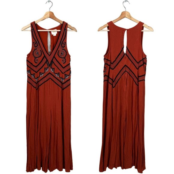 Maeve Anthropologie Desert Embroidered Jumpsuit Women's 2 Orange Wide Leg Crop - Picture 3 of 16